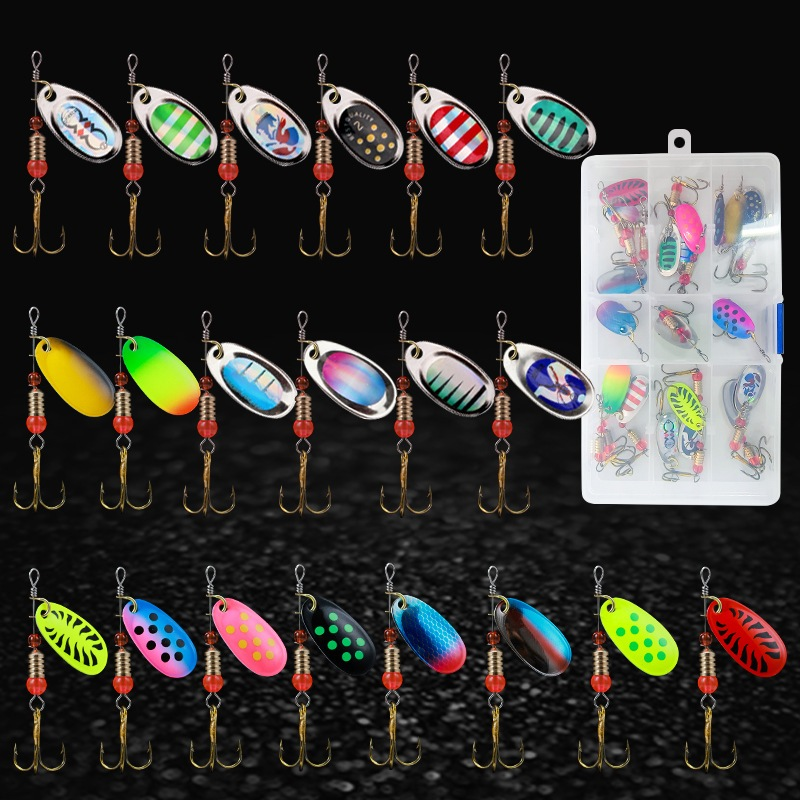 MEDOOSI Kit 20 Unidades Iscas Giratórias Pesca Metal - Spinner Brilho UV | Anti-Enrosco para Traíra/Tucunaré Água