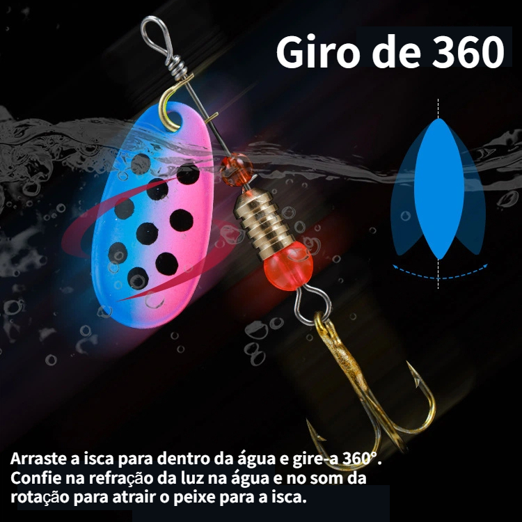 MEDOOSI Kit 20 Unidades Iscas Giratórias Pesca Metal - Spinner Brilho UV | Anti-Enrosco para Traíra/Tucunaré Água