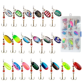 MEDOOSI Kit 20 Unidades Iscas Giratórias Pesca Metal - Spinner Brilho UV | Anti-Enrosco para Traíra/Tucunaré Água
