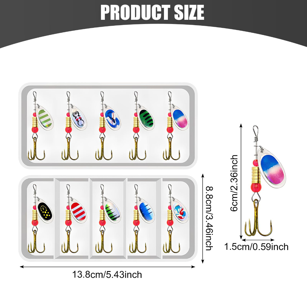 MEDOOSI Kit 20 Unidades Iscas Giratórias Pesca Metal - Spinner Brilho UV | Anti-Enrosco para Traíra/Tucunaré Água