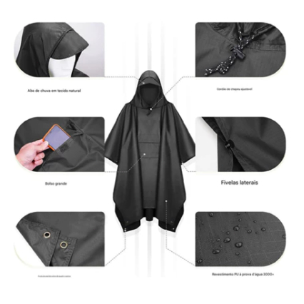 Capa de Chuva PVC Impermeável Completa p/ Motoqueiro c/ Capuz,Forro e Capas de Sapato, Tamanho Único