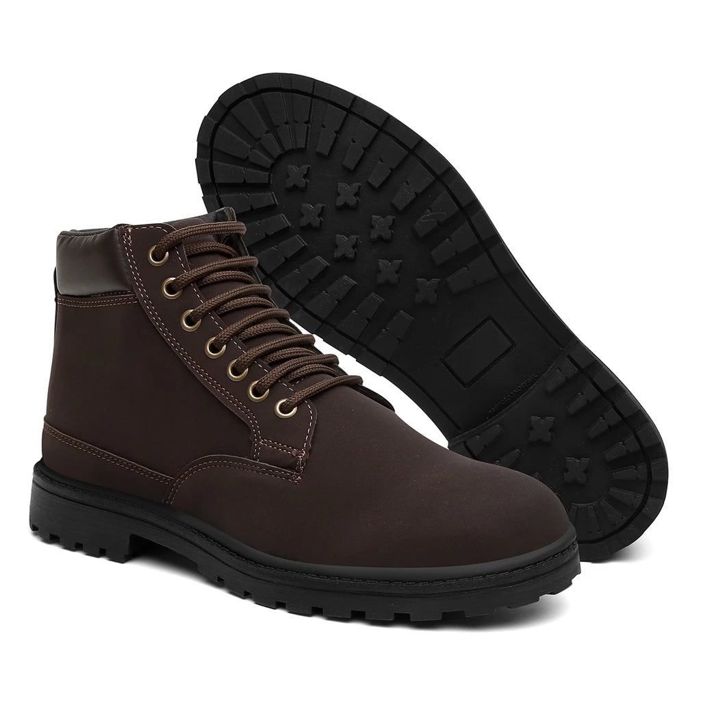 Bota Coturno Masculino com Cadarço Solado Borracha Anti Derrapante Couro Ecológico + Brinde Carteira Preta Básica