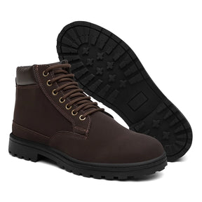 Bota Coturno Masculino com Cadarço Solado Borracha Anti Derrapante Couro Ecológico + Brinde Carteira Preta Básica