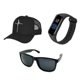Óculos de Sol Masculino Clássico + Boné Fé+ Relógio Esportivo Você Escolhe a Cor