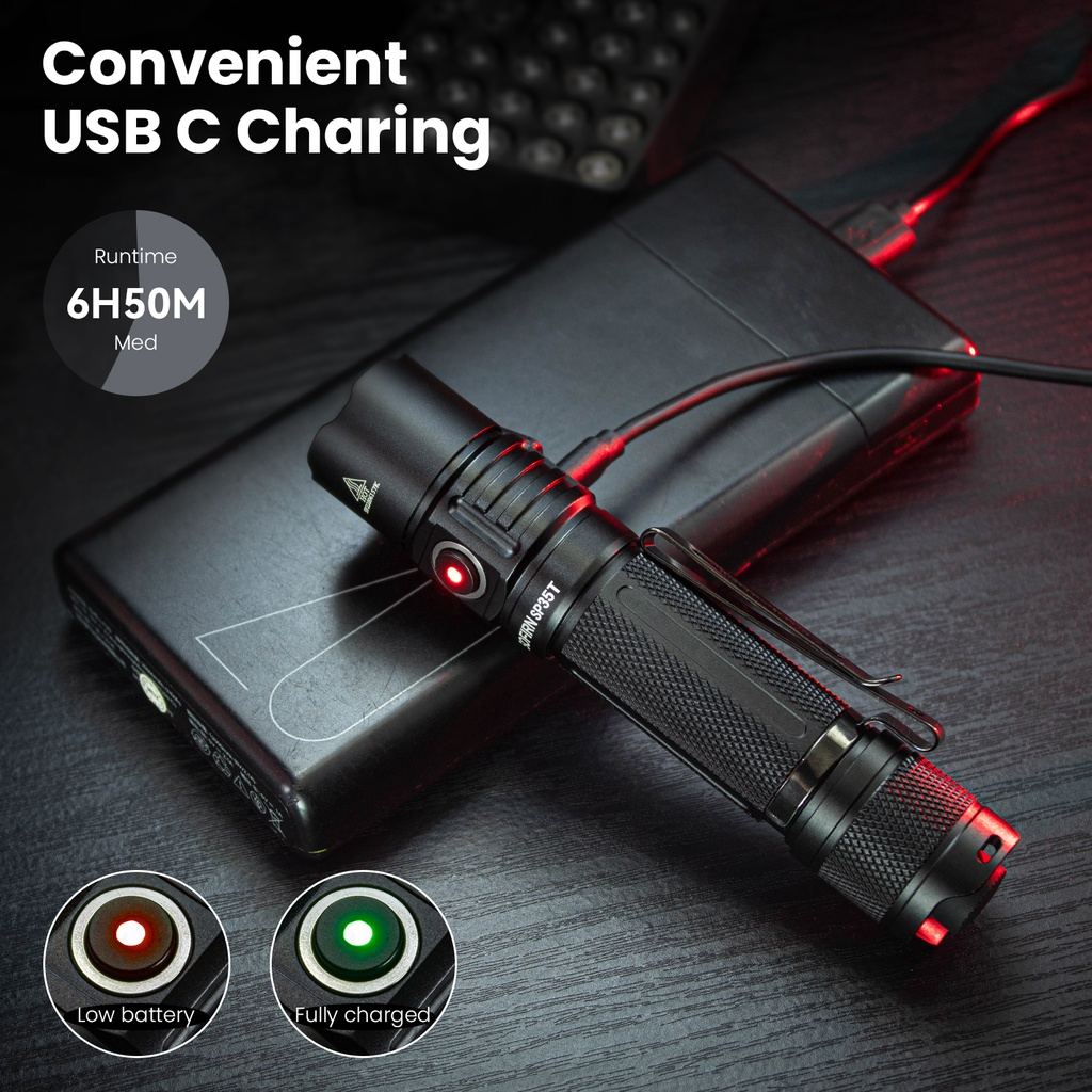 Lanterna Tática Sofirn SP35T 3800 Lúmens LED Com Porta Recarregável USBC Perfuração De Fraldas 21700 Mastigação