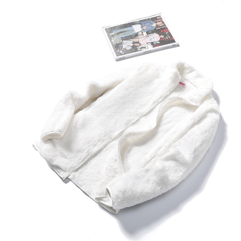 Joyjoy Jaqueta feminina elegante de lã sólida de inverno, casaco de veludo ,blusa de frio feminina com ziper