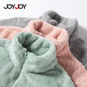 Joyjoy Jaqueta feminina elegante de lã sólida de inverno, casaco de veludo ,blusa de frio feminina com ziper