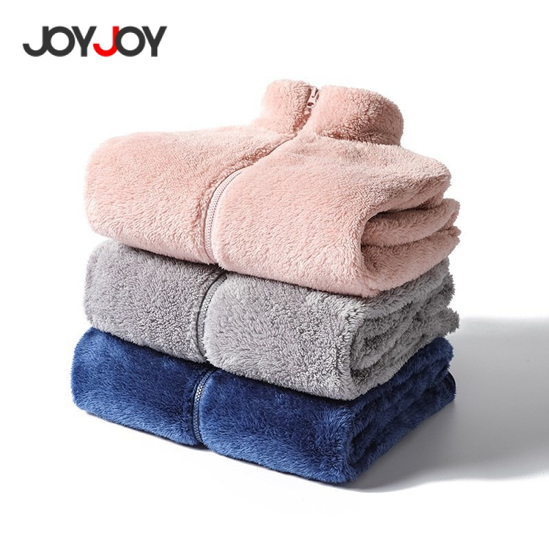 Joyjoy Jaqueta feminina elegante de lã sólida de inverno, casaco de veludo ,blusa de frio feminina com ziper