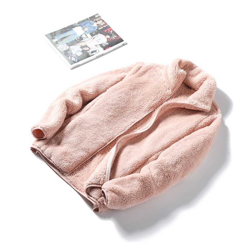 Joyjoy Jaqueta feminina elegante de lã sólida de inverno, casaco de veludo ,blusa de frio feminina com ziper