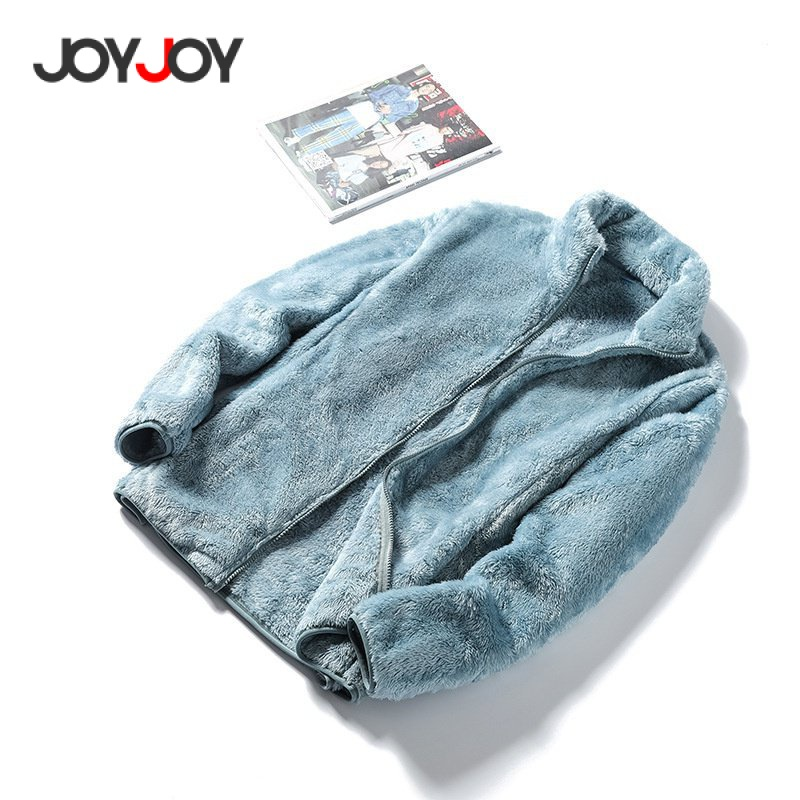 Joyjoy Jaqueta feminina elegante de lã sólida de inverno, casaco de veludo ,blusa de frio feminina com ziper