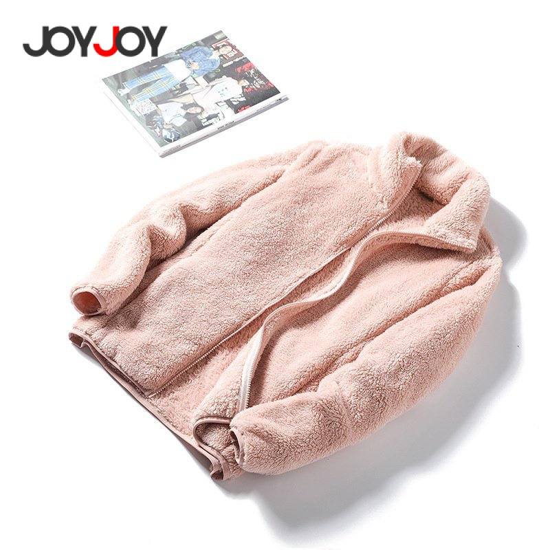 Joyjoy Jaqueta feminina elegante de lã sólida de inverno, casaco de veludo ,blusa de frio feminina com ziper