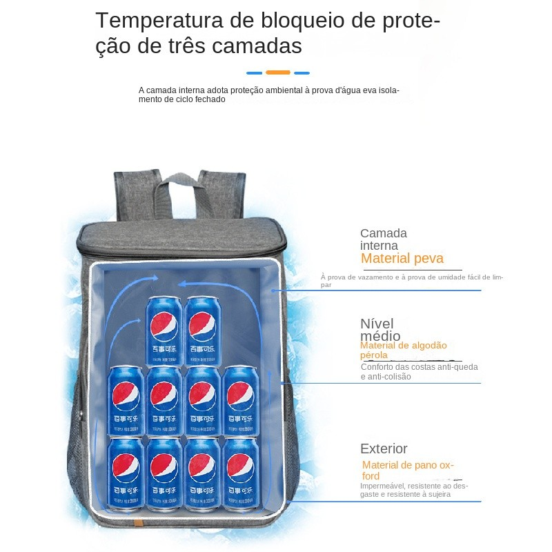 Mochila térmica bolsa térmica acampamento ao ar livre mochila piquenique oxford tecido impermeável bolsa de gelo isolada