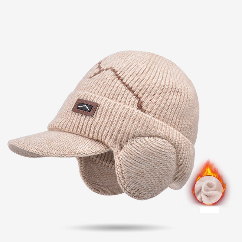 Gorros Skullies Masculinos Com Viseira Para O Calor Inverno Malha Earmuffs Grosso Lã Forrado Crânio Esqui Boné De Beiseb