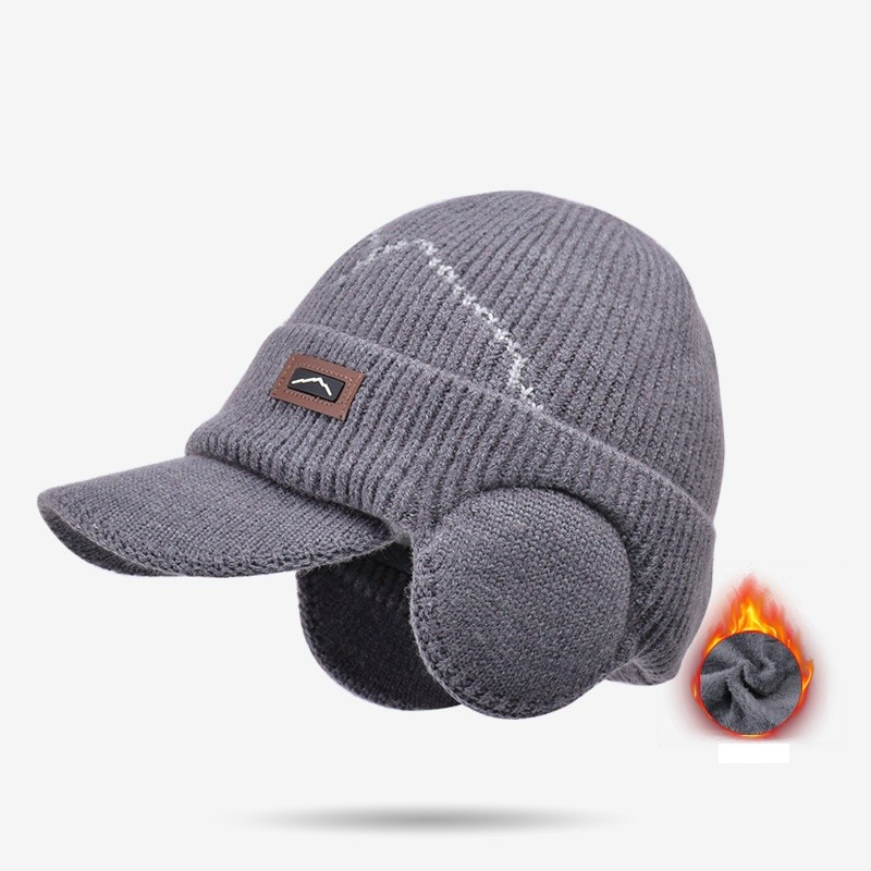 Gorros Skullies Masculinos Com Viseira Para O Calor Inverno Malha Earmuffs Grosso Lã Forrado Crânio Esqui Boné De Beiseb
