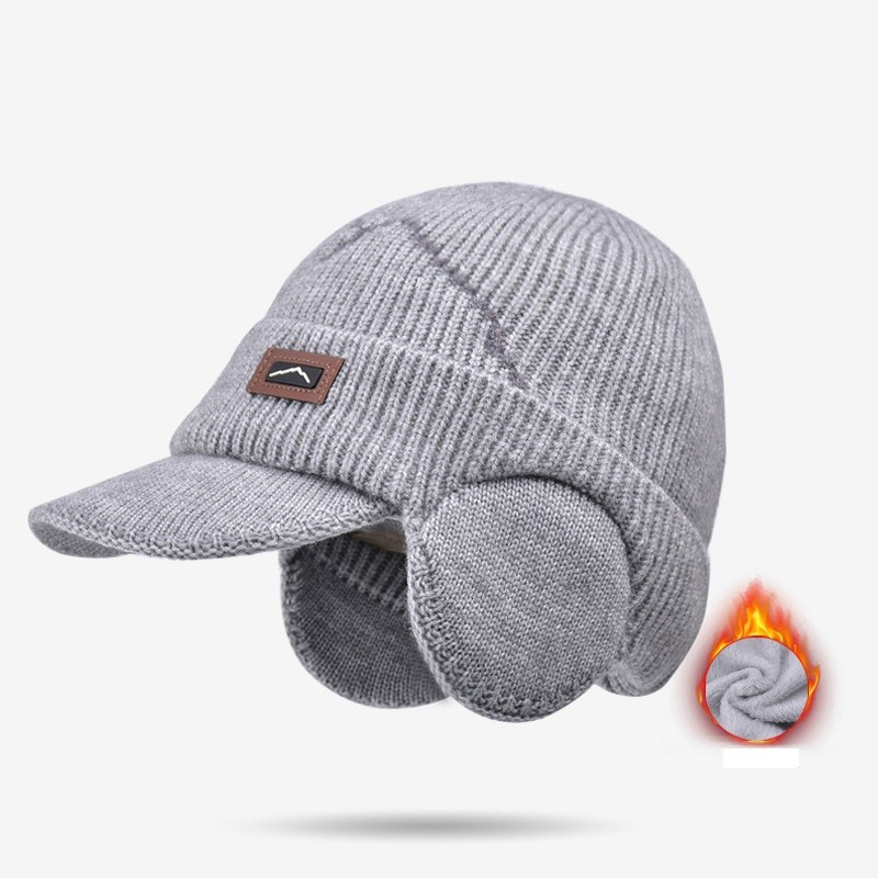 Gorros Skullies Masculinos Com Viseira Para O Calor Inverno Malha Earmuffs Grosso Lã Forrado Crânio Esqui Boné De Beiseb