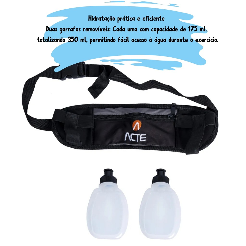 Cinto De Hidratação Corrida Pochete Com 2 Garrafas De Água Acte