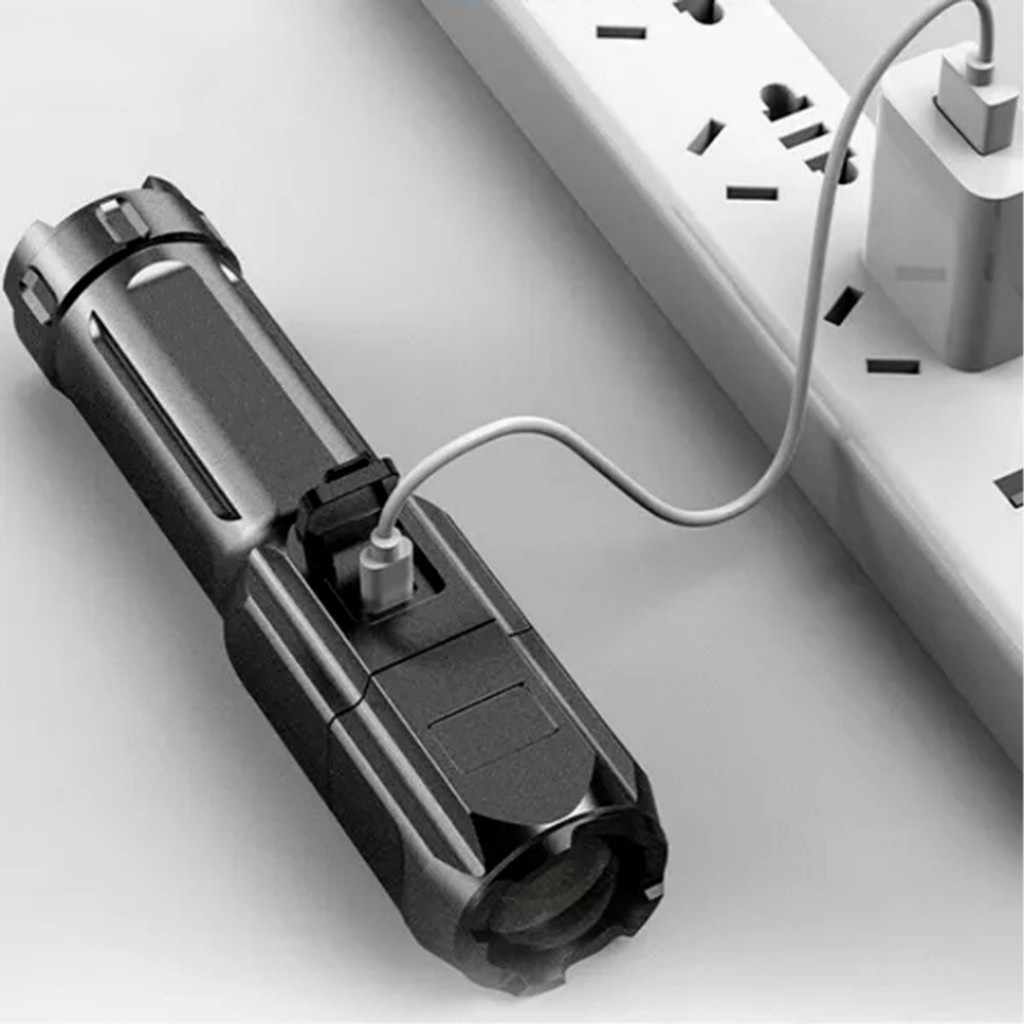 Lanterna Tática Potente Recarregável USB Led Luz Forte Com Zoom Direcional Resistente A Água