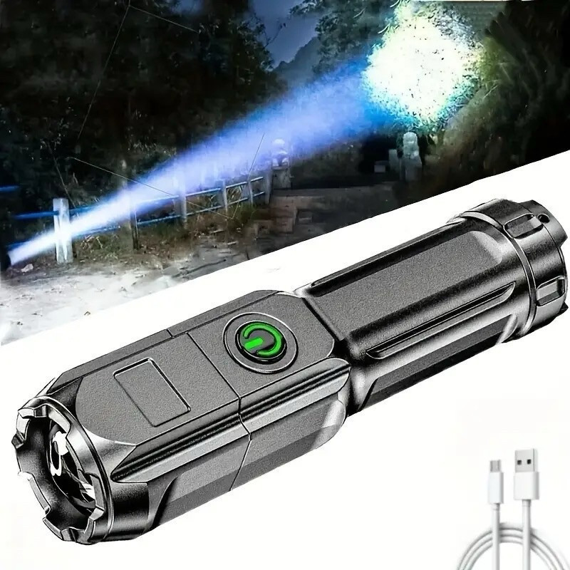 Lanterna Tática Potente Recarregável USB Led Luz Forte Com Zoom Direcional Resistente A Água