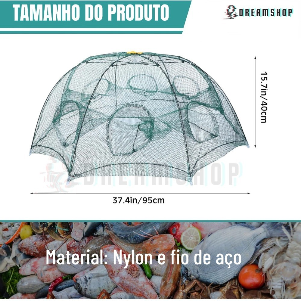 KIT 2 Armadilha Covo Peixe Isca Viva Lambaris Camarões 90x90cm/ peixes com 8 entradas Rede Retrátil
