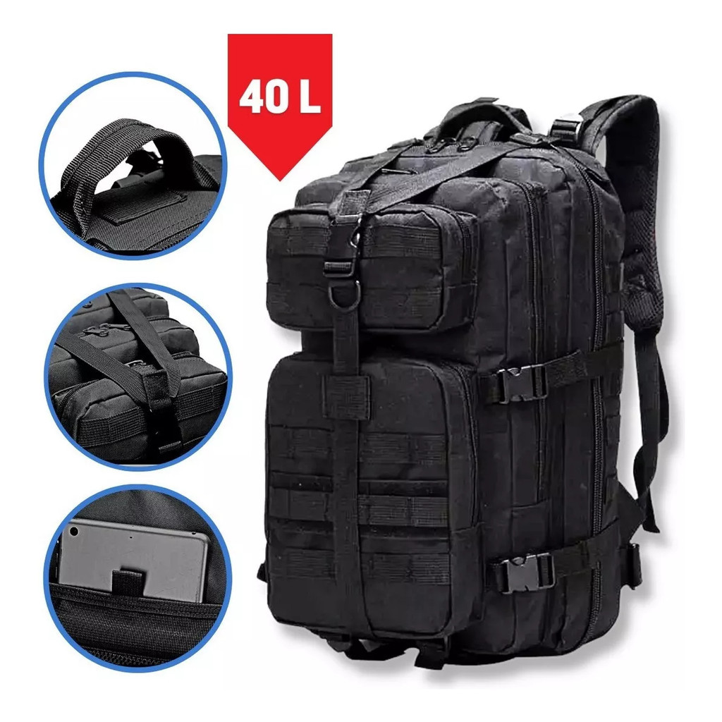 Mochila Militar Tática 40l Impermeável Grande Camping Litros Reforçada com Bandeira Masculina Feminina