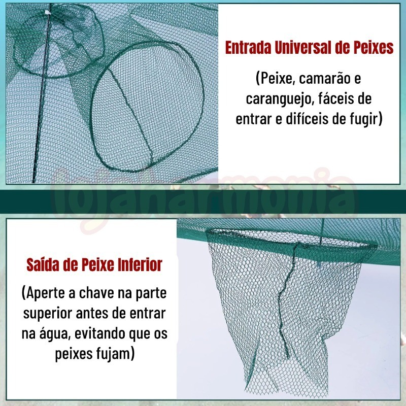KIT 2 Armadilha Covo Peixe Isca Viva Lambaris Camarões 90x90cm/ peixes com 8 entradas Rede Retrátil