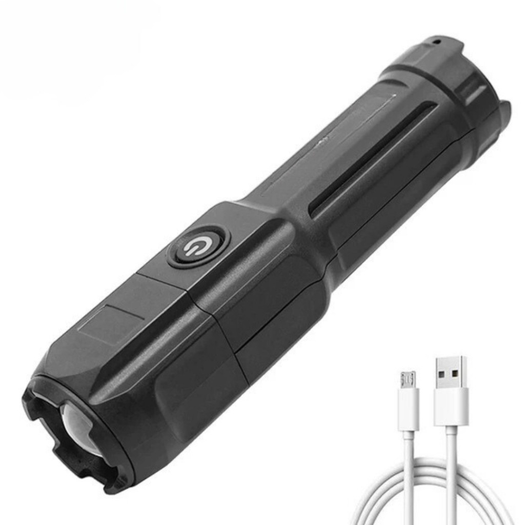 Lanterna Tática Potente Recarregável USB Led Luz Forte Com Zoom Direcional Resistente A Água