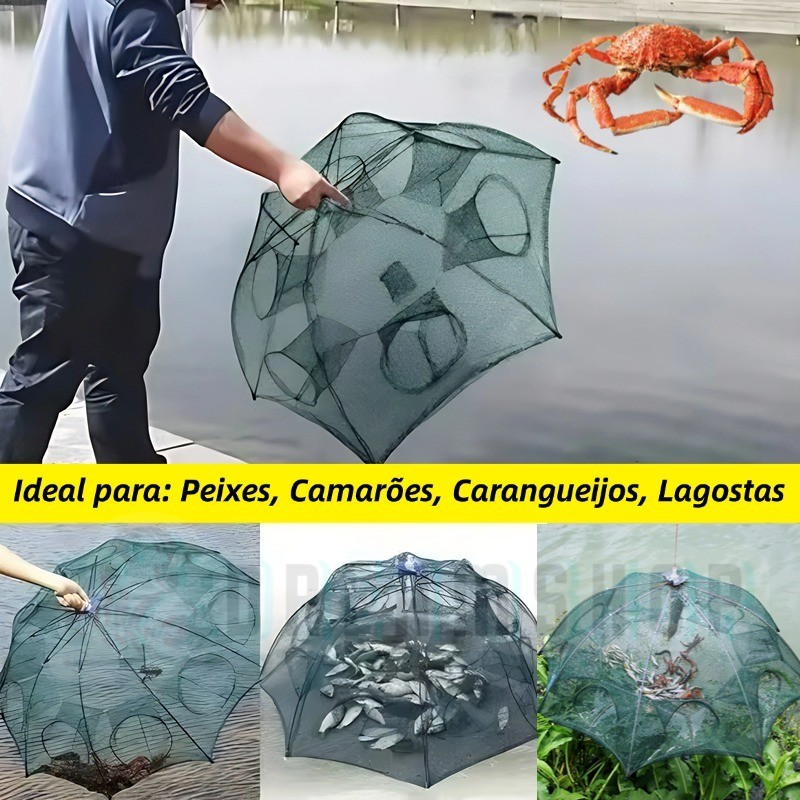 KIT 2 Armadilha Covo Peixe Isca Viva Lambaris Camarões 90x90cm/ peixes com 8 entradas Rede Retrátil