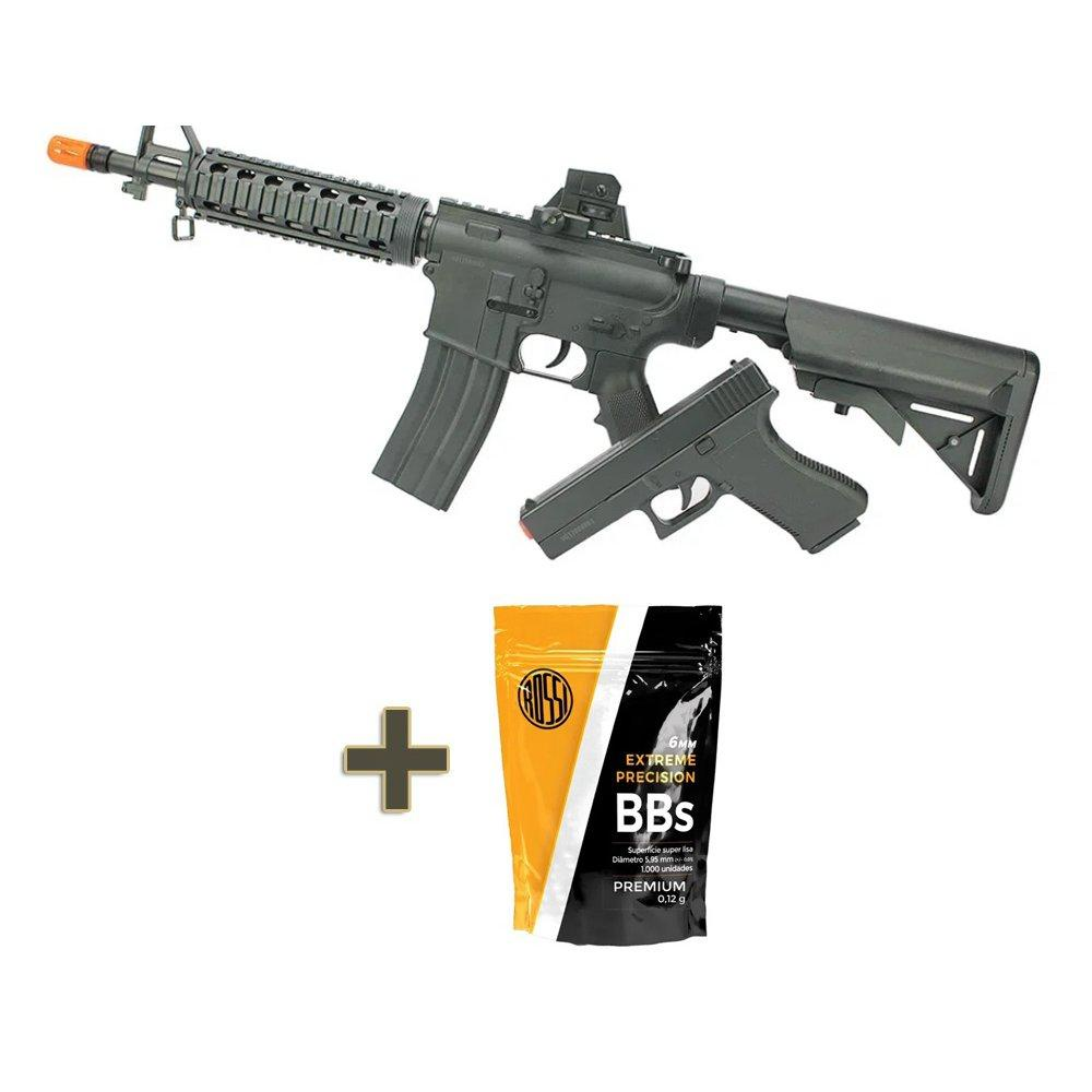 Kit Rifle M4 E Pistola V307 Airsoft Vg Spring Rossi + BBs