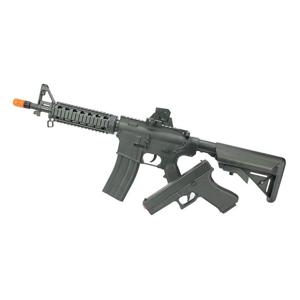 Kit Rifle M4 E Pistola V307 Airsoft Vg Spring Rossi + BBs