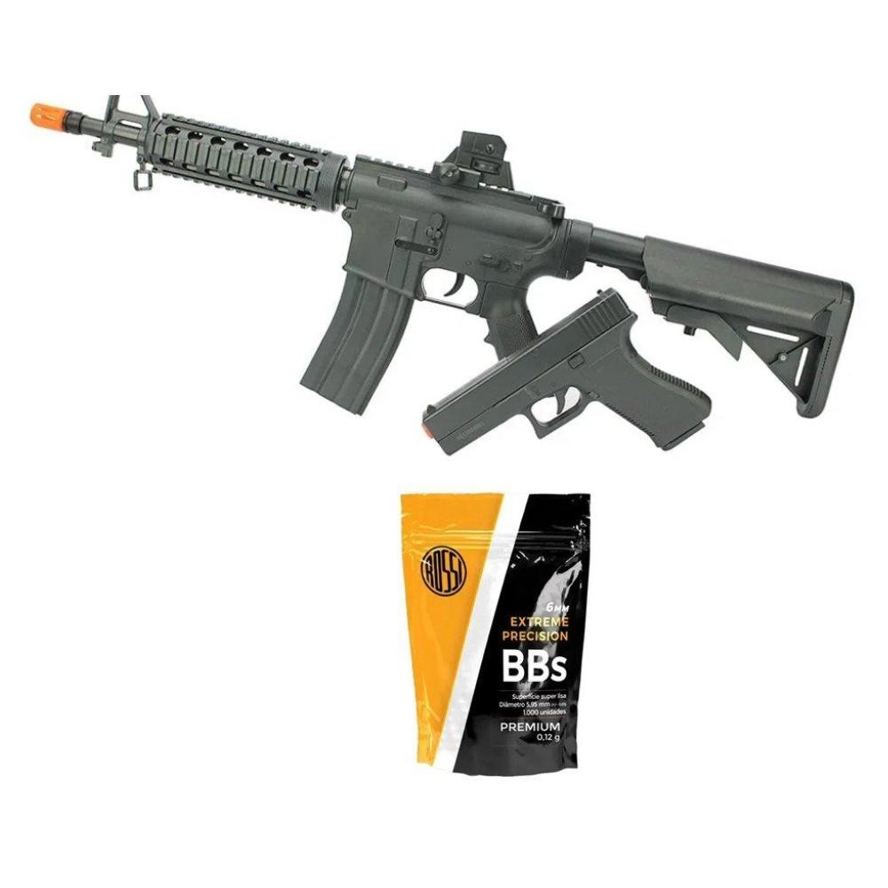 Kit Rifle M4 E Pistola V307 Airsoft Vg Spring Rossi + BBs