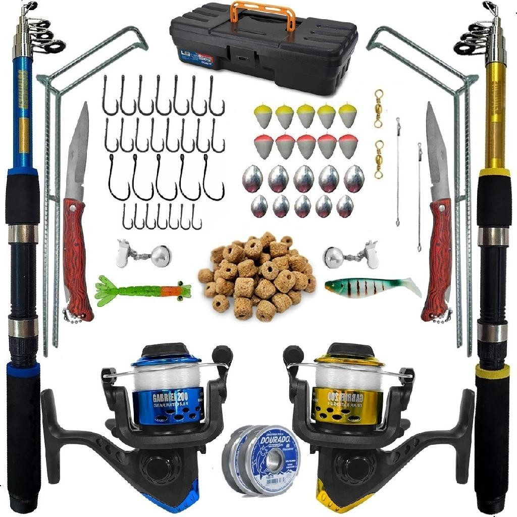 Kit De Pesca Completa 2 Varas Telescópica 2 Molinete E Itens