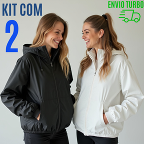 KIT 2 Jaqueta Corta Vento Forrado Premium Com Capuz Liso Casaco Blusão Feminino