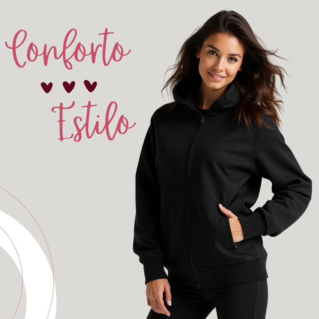 Jaqueta Agasalho corta vento feminino branco de frio forrado com punho touca capuz