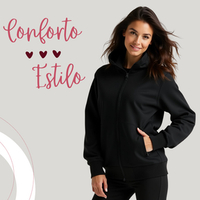 Jaqueta Agasalho corta vento feminino branco de frio forrado com punho touca capuz