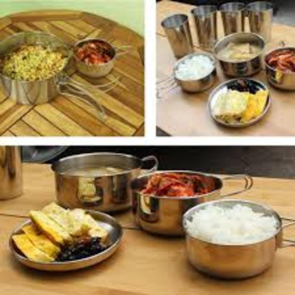 KIT PANELAS INOX CAMPING COZINHA ACAMPAMENTO OUTDOOR 8 PEÇAS COMPLETO VIAGEM PRAIA PESCA