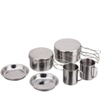 KIT PANELAS INOX CAMPING COZINHA ACAMPAMENTO OUTDOOR 8 PEÇAS COMPLETO VIAGEM PRAIA PESCA