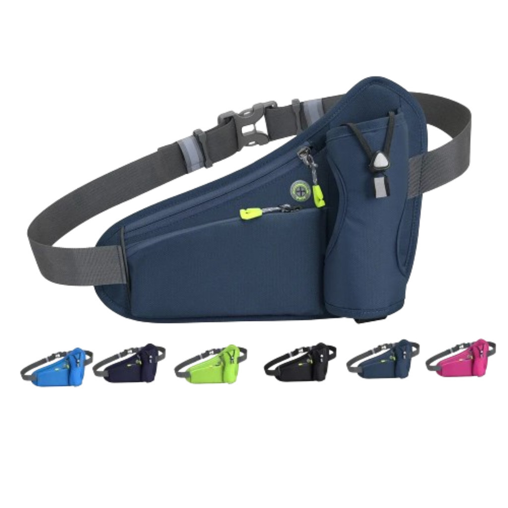 Pochete Esportiva - Cinto de corrida C/ suporte de garrafa de água, telefone, bolsa de cintura ajustável à prova d'água