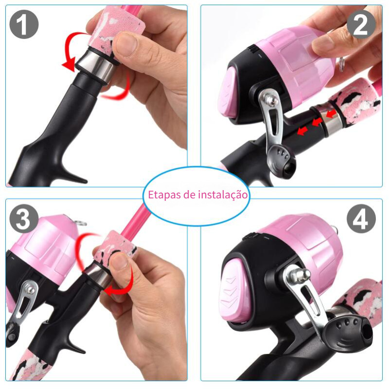 Conjunto De Pesca Completo Telescópica Fibra de Vidro E 1 Molinete Com Linha Maleta + Acessórios