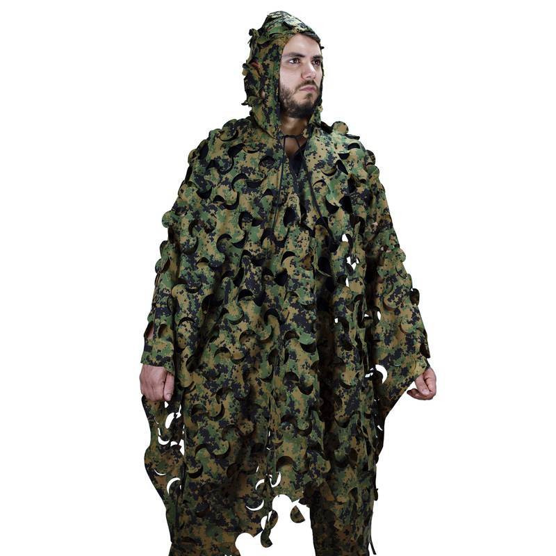 Poncho De Camuflagem Com Capuz Ghillie Tático Airsoft Safo Militaria