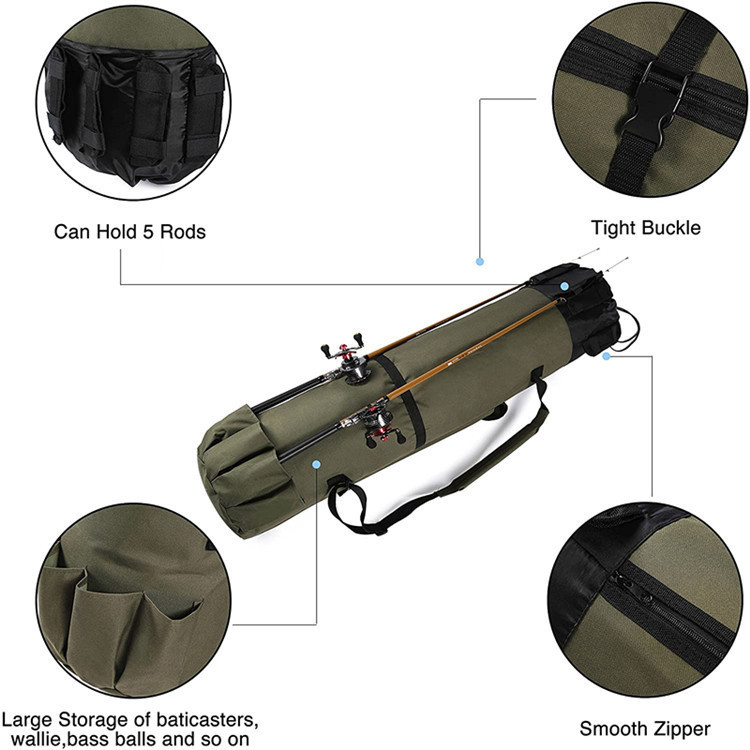 Bolsa cilíndrica para pesca ao ar livre bolsa para vara de pesca bolsa para vara de mar, bolsa para equipamento de pesca