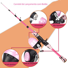Conjunto De Pesca Completo Telescópica Fibra de Vidro E 1 Molinete Com Linha Maleta + Acessórios