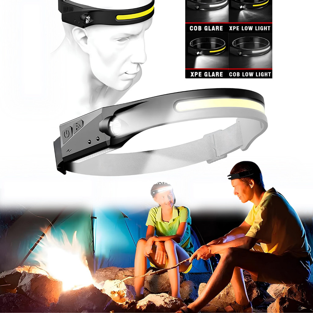 KIT 4 Lanterna de Cabeça Recarregável 3 Led Corpo Motion Camping Torch Light Lamp Com Usb