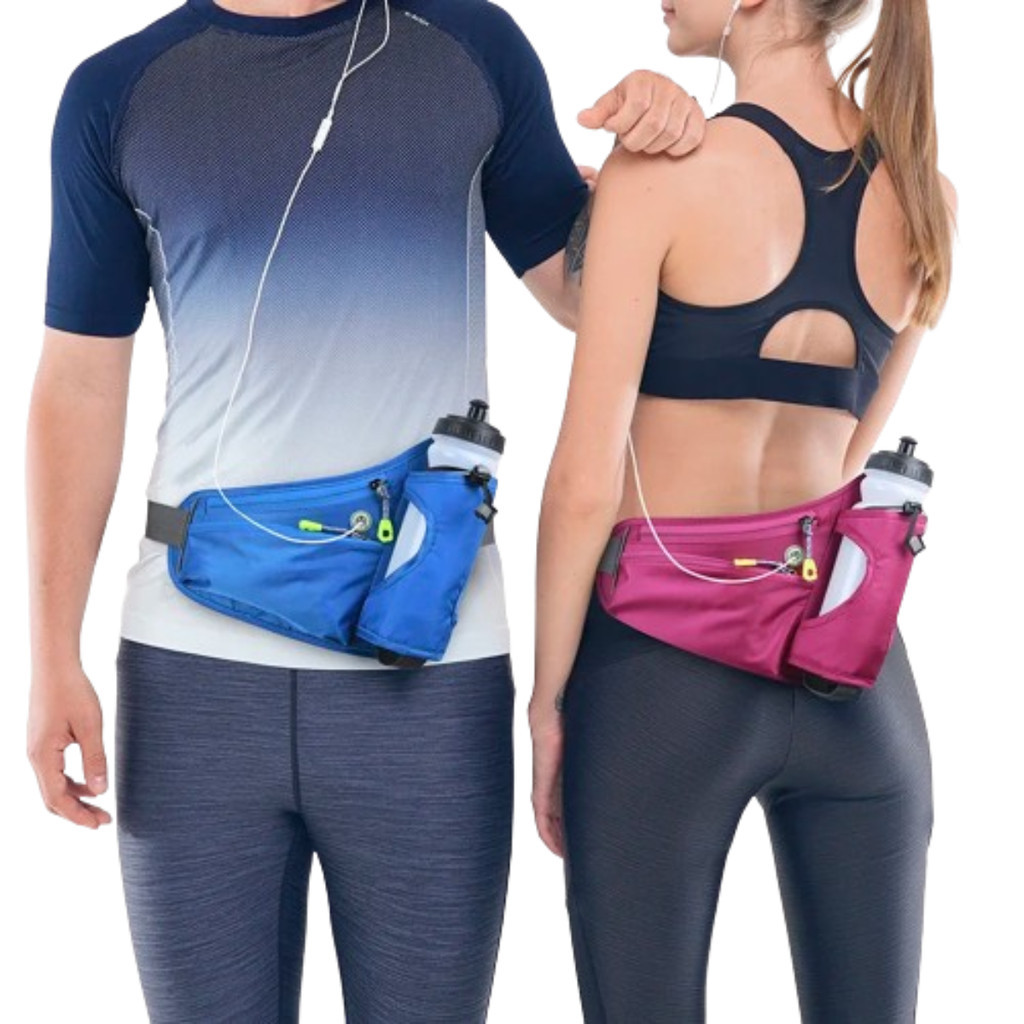 Pochete Esportiva - Cinto de corrida C/ suporte de garrafa de água, telefone, bolsa de cintura ajustável à prova d'água