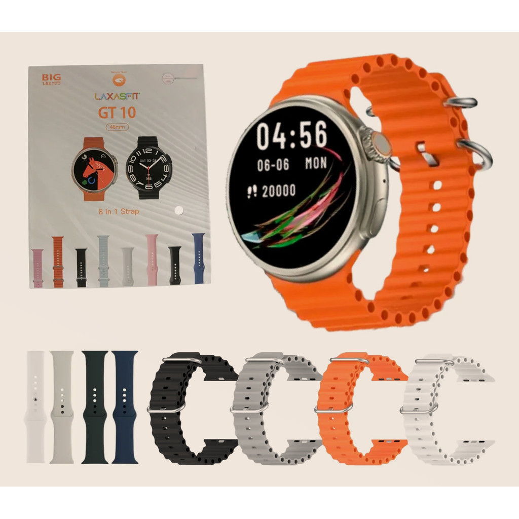 Smartwatch GT 10 48mm Bluetooth Chamadas e Controle de Música Tela 1.52” Acompanha 8 Pulseiras JZ