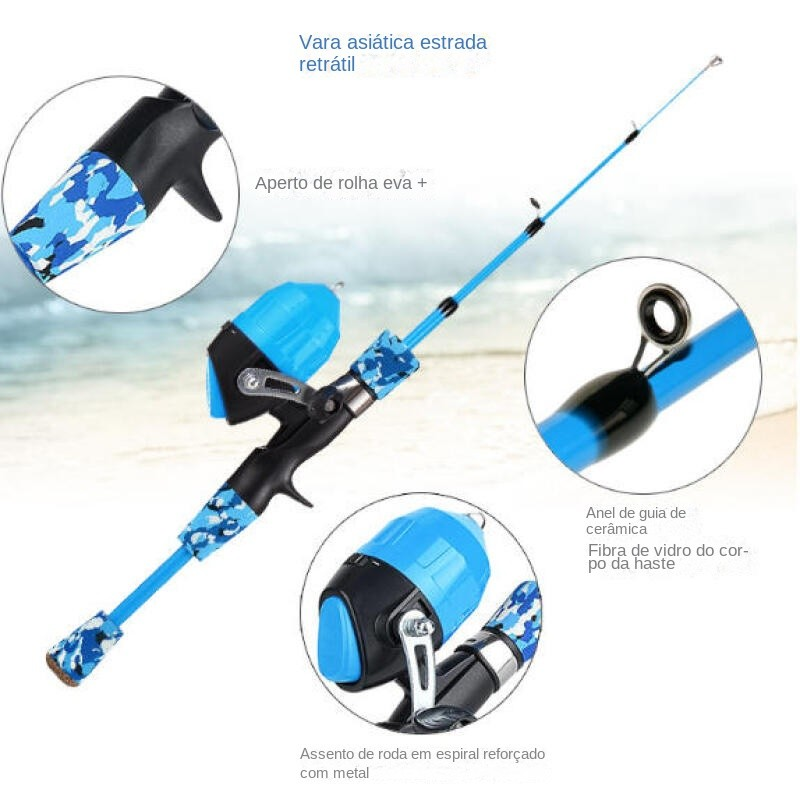 Conjunto De Pesca Completo Telescópica Fibra de Vidro E 1 Molinete Com Linha Maleta + Acessórios