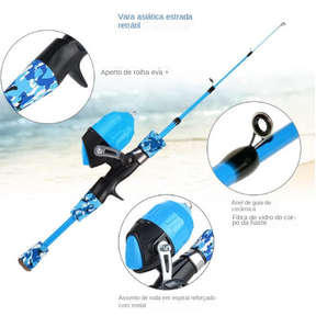 Conjunto De Pesca Completo Telescópica Fibra de Vidro E 1 Molinete Com Linha Maleta + Acessórios