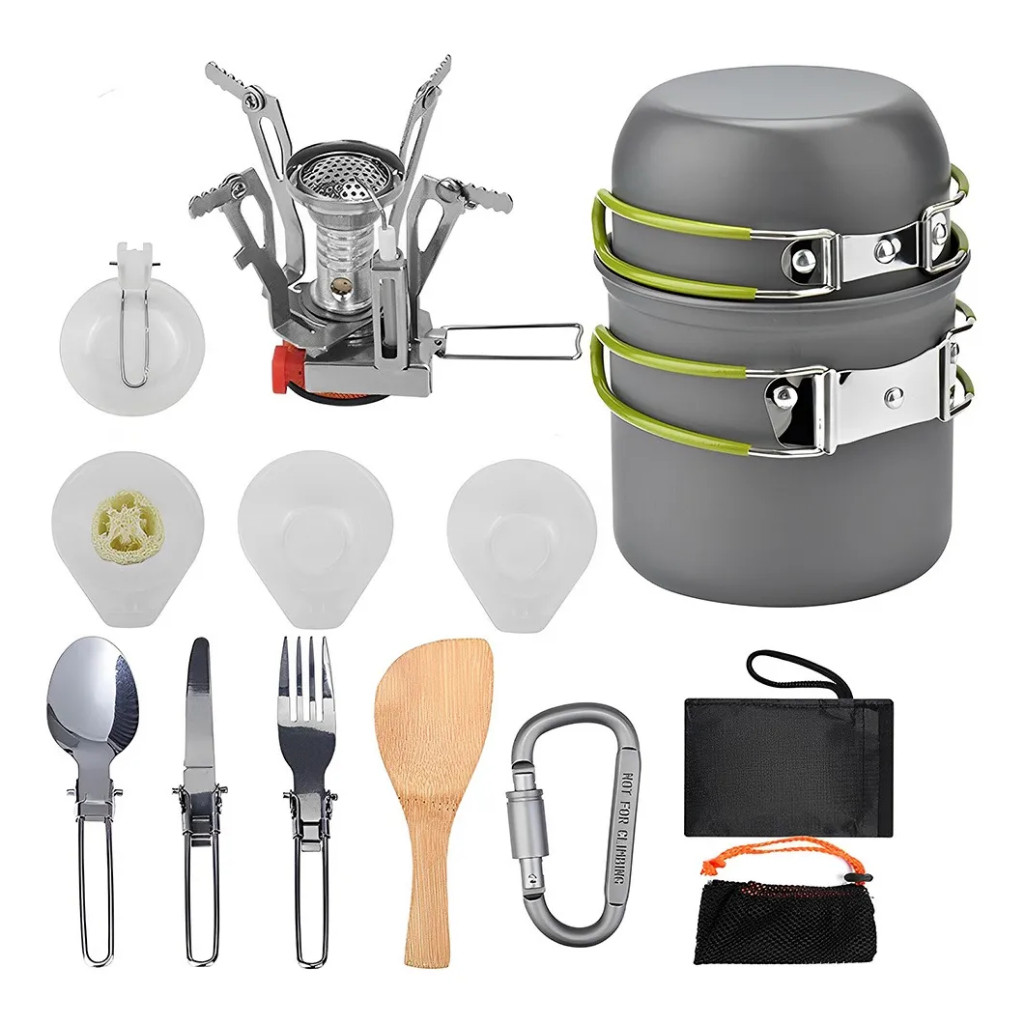 Kit Panelas Camping, Incluindo Talheres De Aço Inox 304