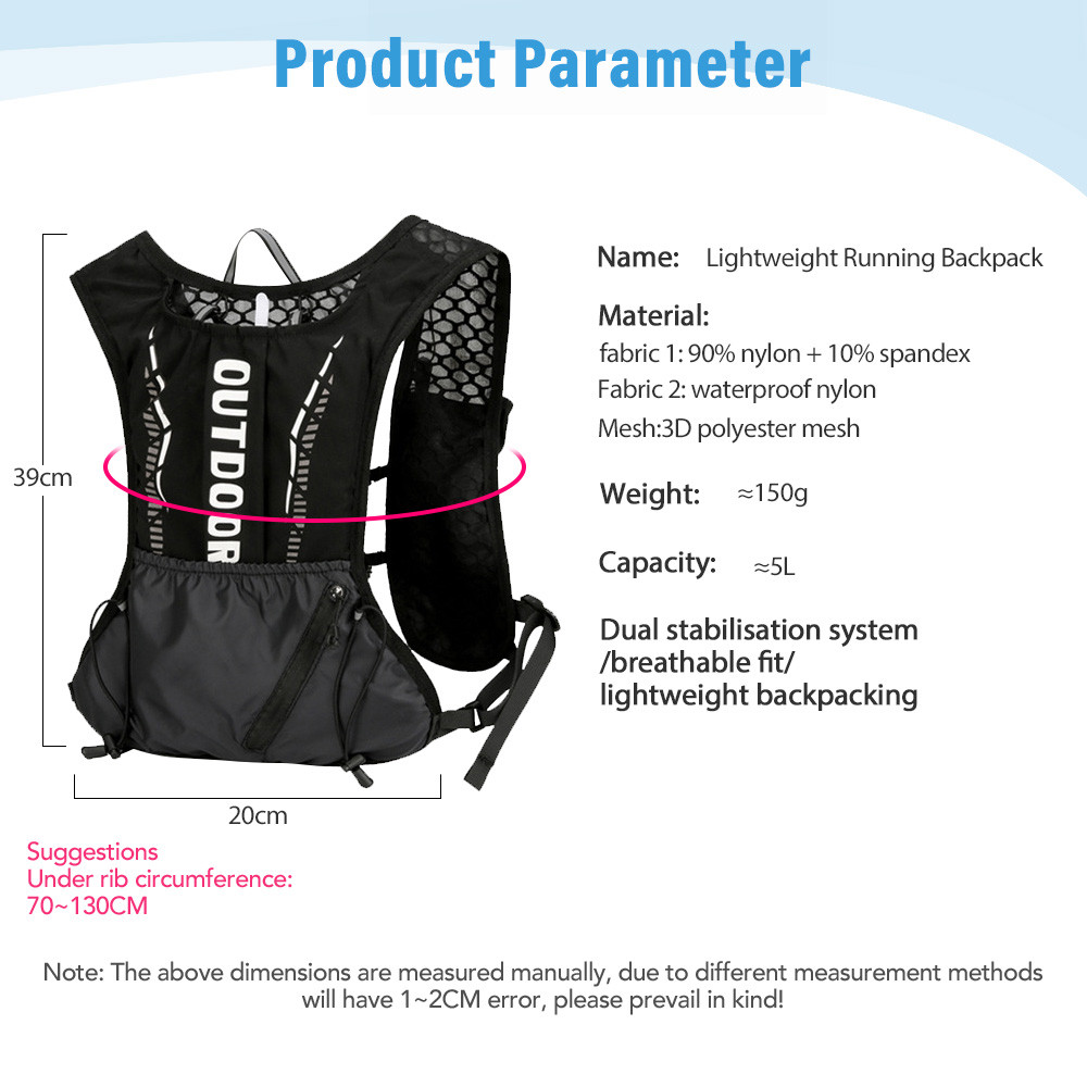 Newboler 5L Mochila De Hidratação Para Bicicleta Leve E Respirável Colete De Corrida À Prova D'água Ciclismo Com