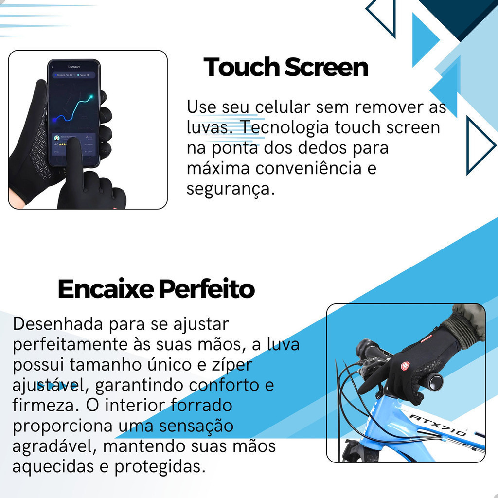 Luva Térmica resistente a água Unissex para Moto e Bike com Touch