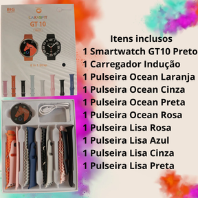Smartwatch GT 10 48mm Bluetooth Chamadas e Controle de Música Tela 1.52” Acompanha 8 Pulseiras JZ